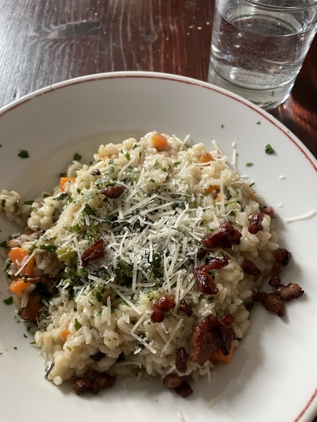 mushroom risotto and a glass of water